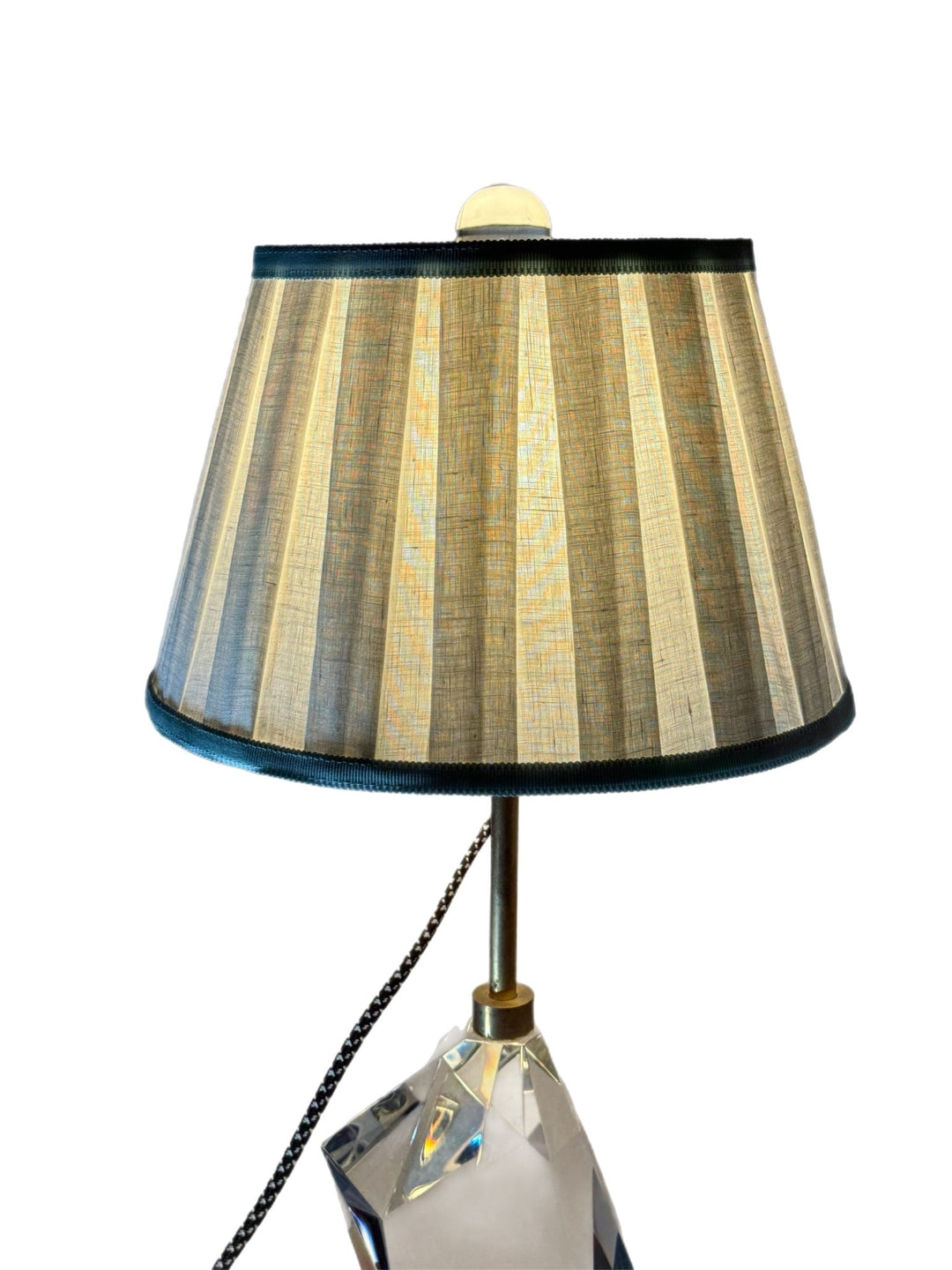 12" Box Pleat Linen Pembroke Lamp Shades with Samuel and Son's Sea Spray trim top and bottom - Lux Lamp Shades