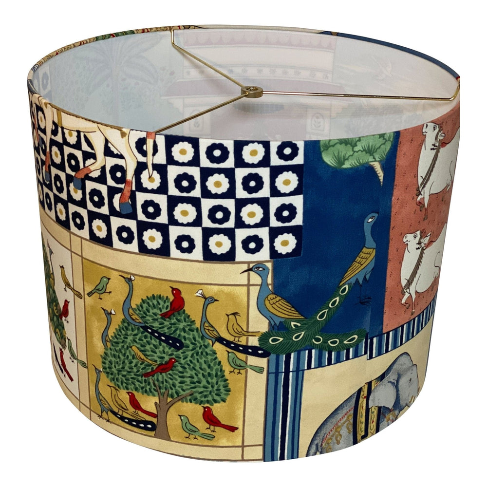 16" Hardback Drum Shade - Indian Summer in Dark Blue by Jane Churchill - Lux Lamp Shades