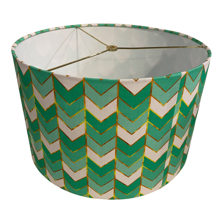 Drum Hardback Shade Made With Spoonflower Belgian Linen - Gilded Ombre Herringbone in Mint Fabric Bywillowlanetextiles