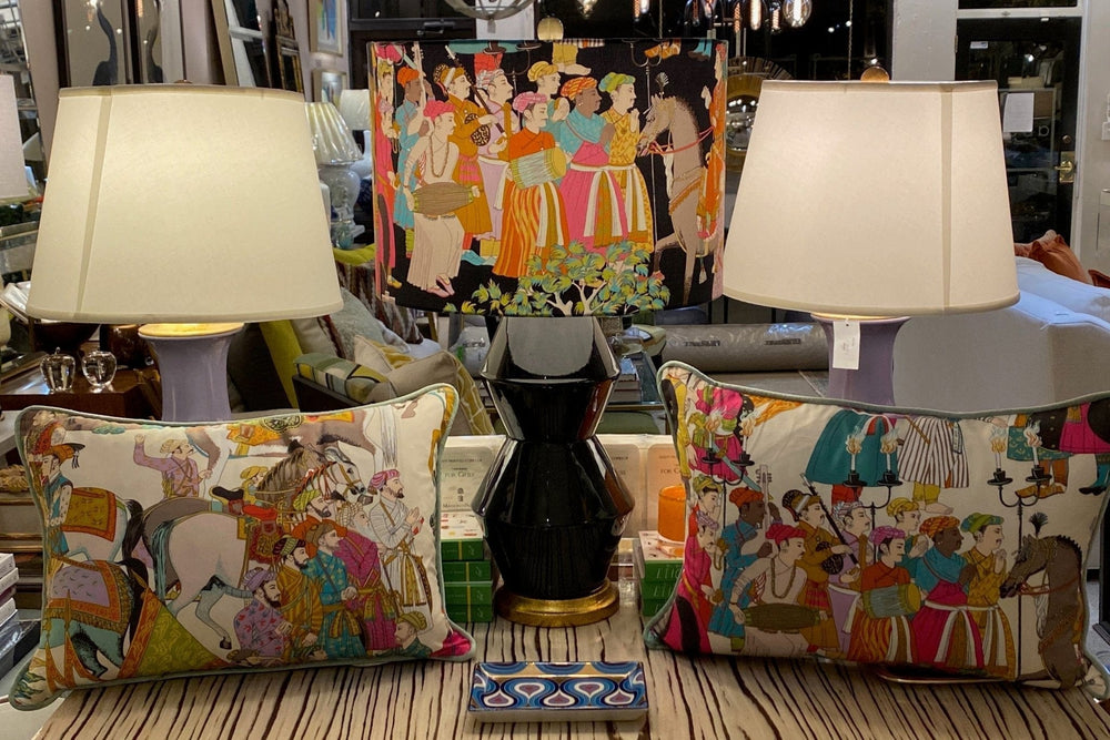 Hardback Drum Shade made with Dara material by Manuel Canovas - Lux Lamp Shades