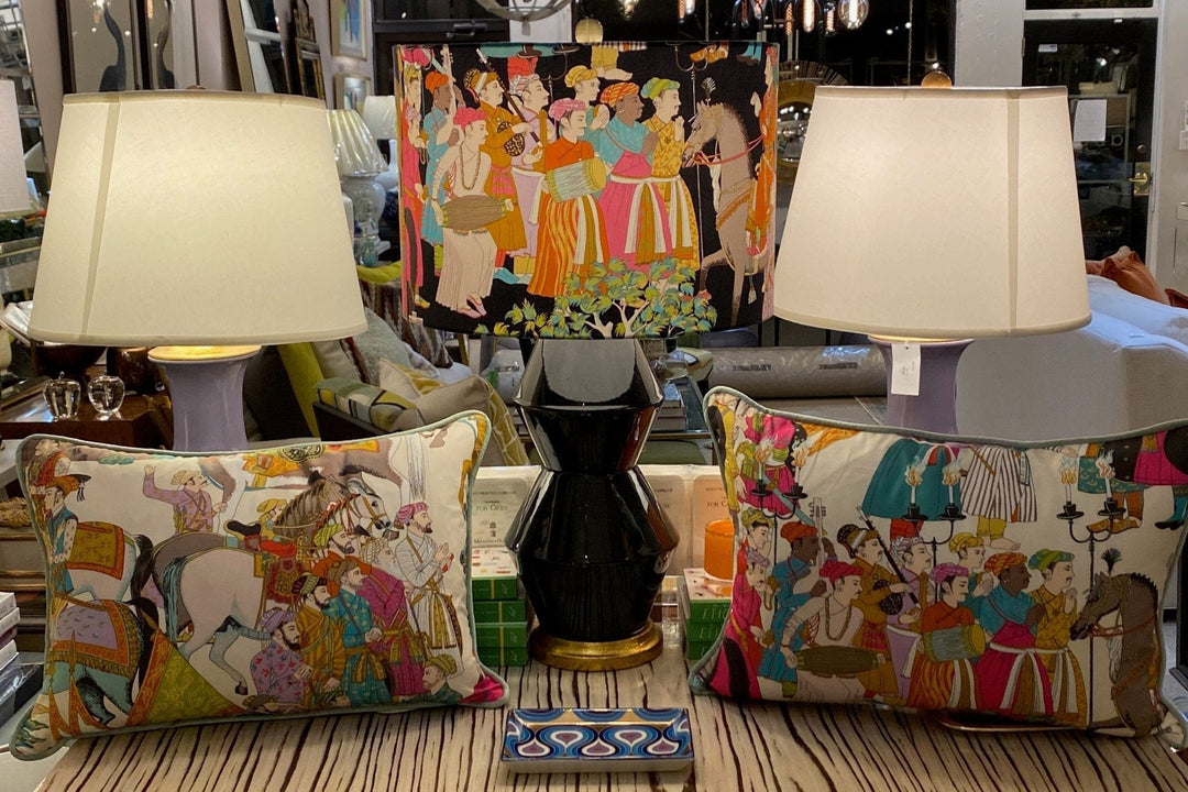 Hardback Drum Shade made with Dara material by Manuel Canovas - Lux Lamp Shades