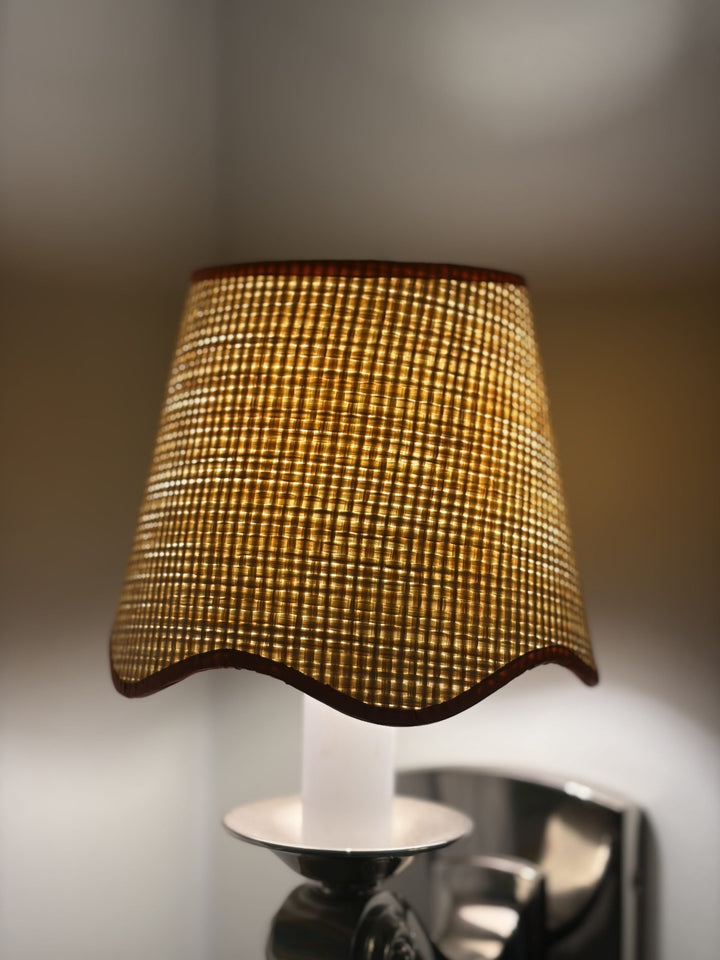 6' Raffia Hardback Scalloped Chandelier Shade - Farrow&Ball Charlotte Locks  268 trim - Lux Lamp Shades