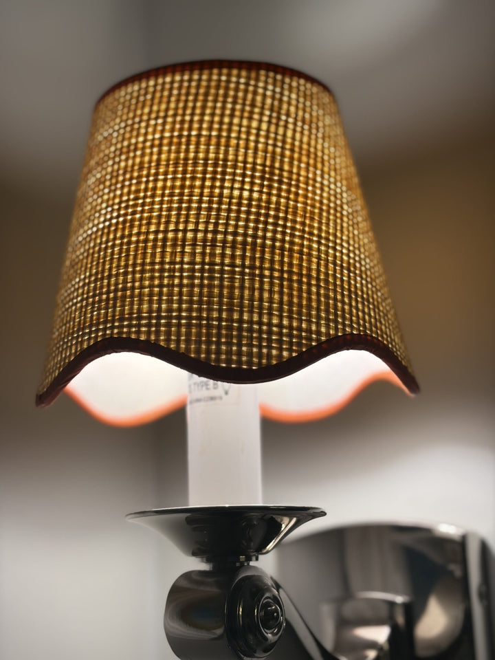 6' Raffia Hardback Scalloped Chandelier Shade - Farrow&Ball Charlotte Locks  268 trim - Lux Lamp Shades