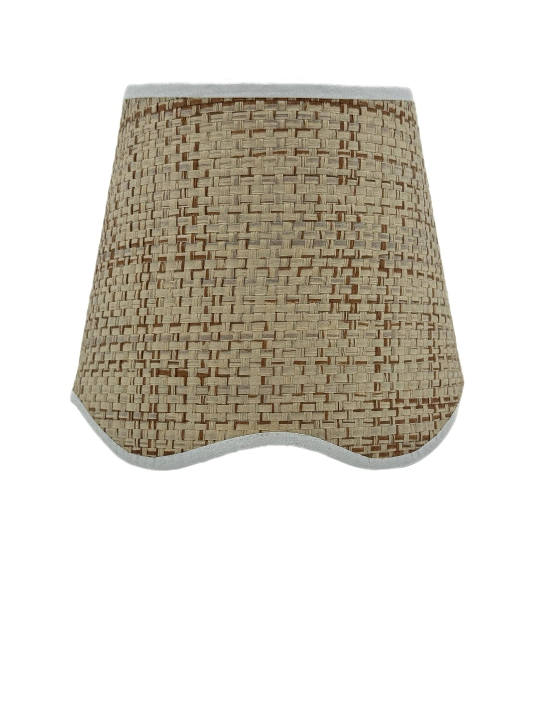 6" Raffia Hardback Scalloped Chandelier Shade - White trim tape Top and Bottom (2) Shades in stock - Lux Lamp Shades