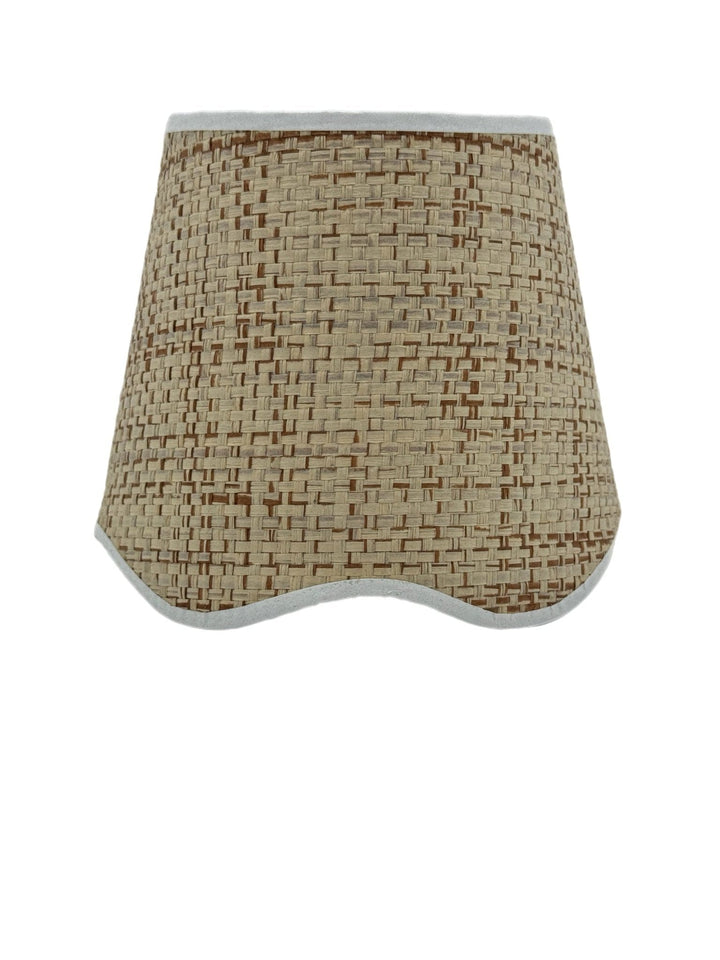 6" Raffia Hardback Scalloped Chandelier Shade - White trim tape Top and Bottom (2) Shades in stock - Lux Lamp Shades