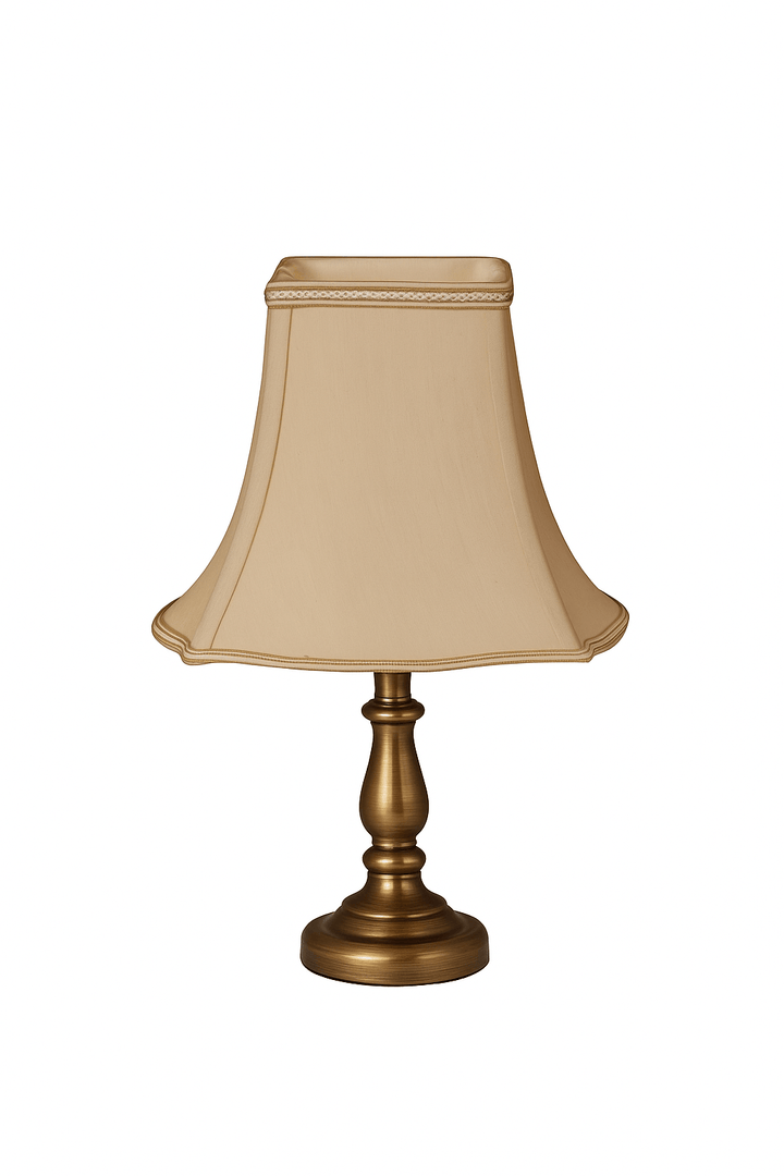 Fancy Bottom Bell Square (Braided Trim) 100% Pongee Silk Lamp Shade - Sand - Lux Lamp Shades