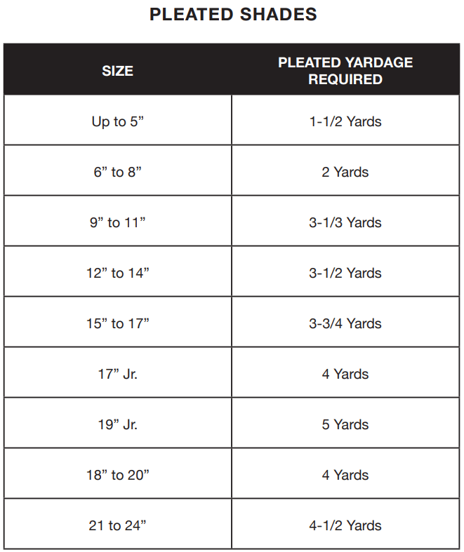 pleated lamp shade material sizes