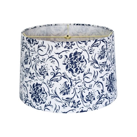 Retro Drum Hand Rolled Edge Hard Back Linen & Cotton Lamp Shade - Blue & White - Lux Lamp Shades