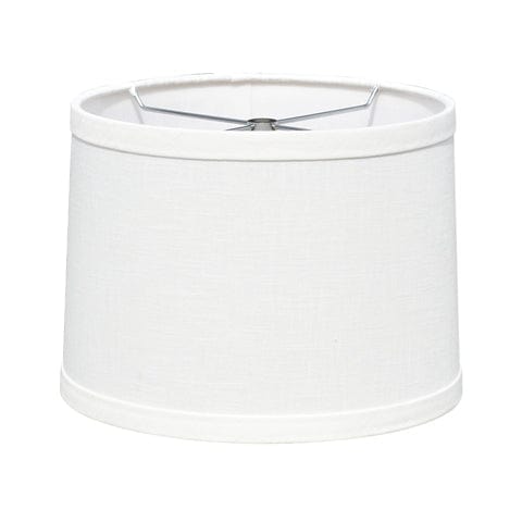 Retro Drum Hard Back/W Trim Fine Linen Lamp Shade - White - Lux Lamp Shades