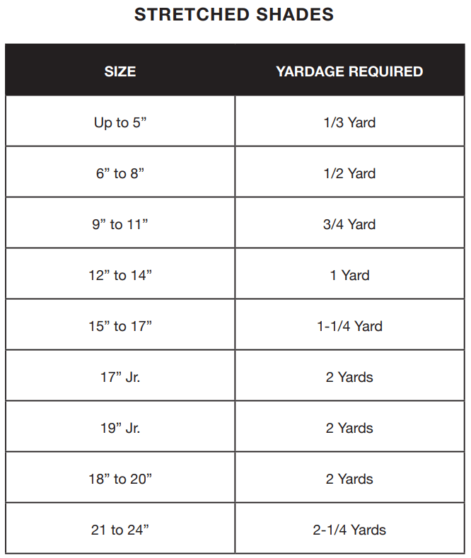 stretched lamp shade material sizes