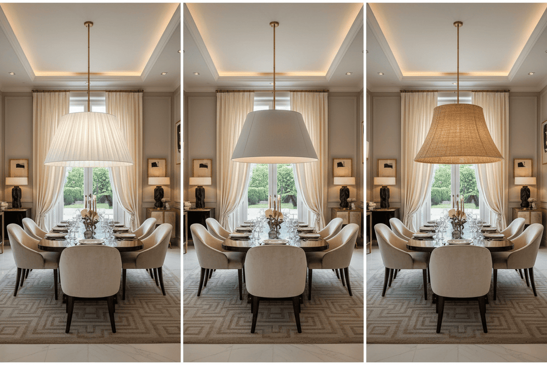 Ultra-luxury dining room - Mutare pendant with drum, empire, and Pembroke shades