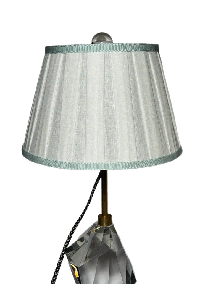 12" Box Pleat Linen Pembroke Lamp Shades with Samuel and Son's Sea Spray trim top and bottom - Lux Lamp Shades