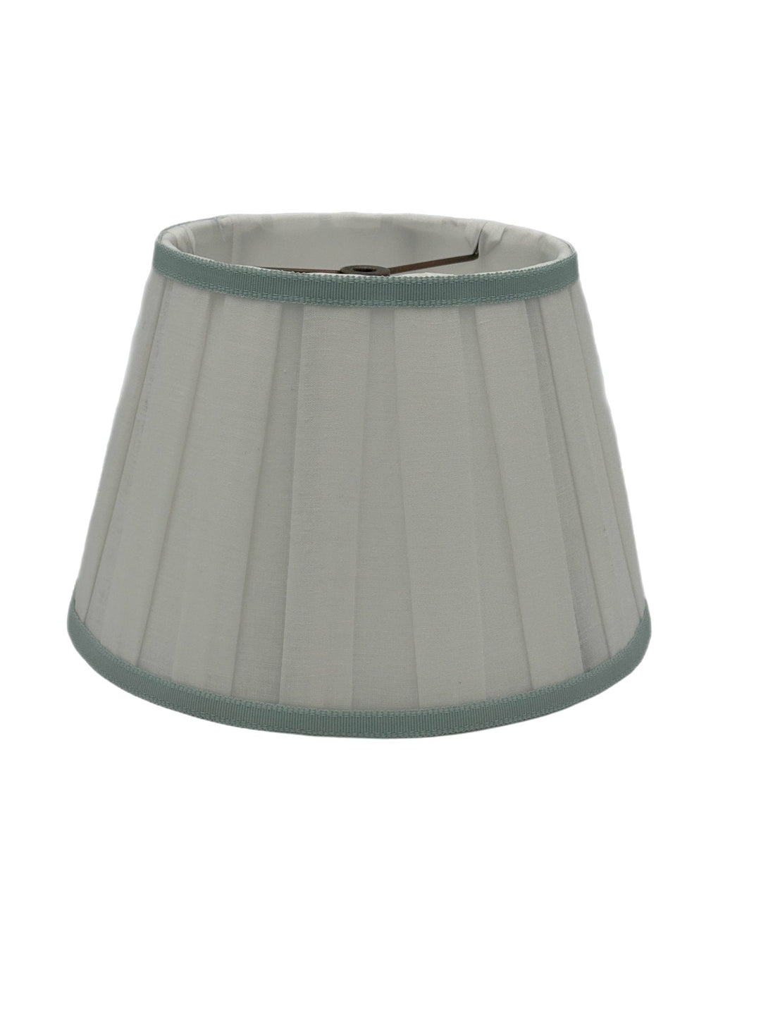 12" Box Pleat Linen Pembroke Lamp Shades with Samuel and Son's Sea Spray trim top and bottom - Lux Lamp Shades