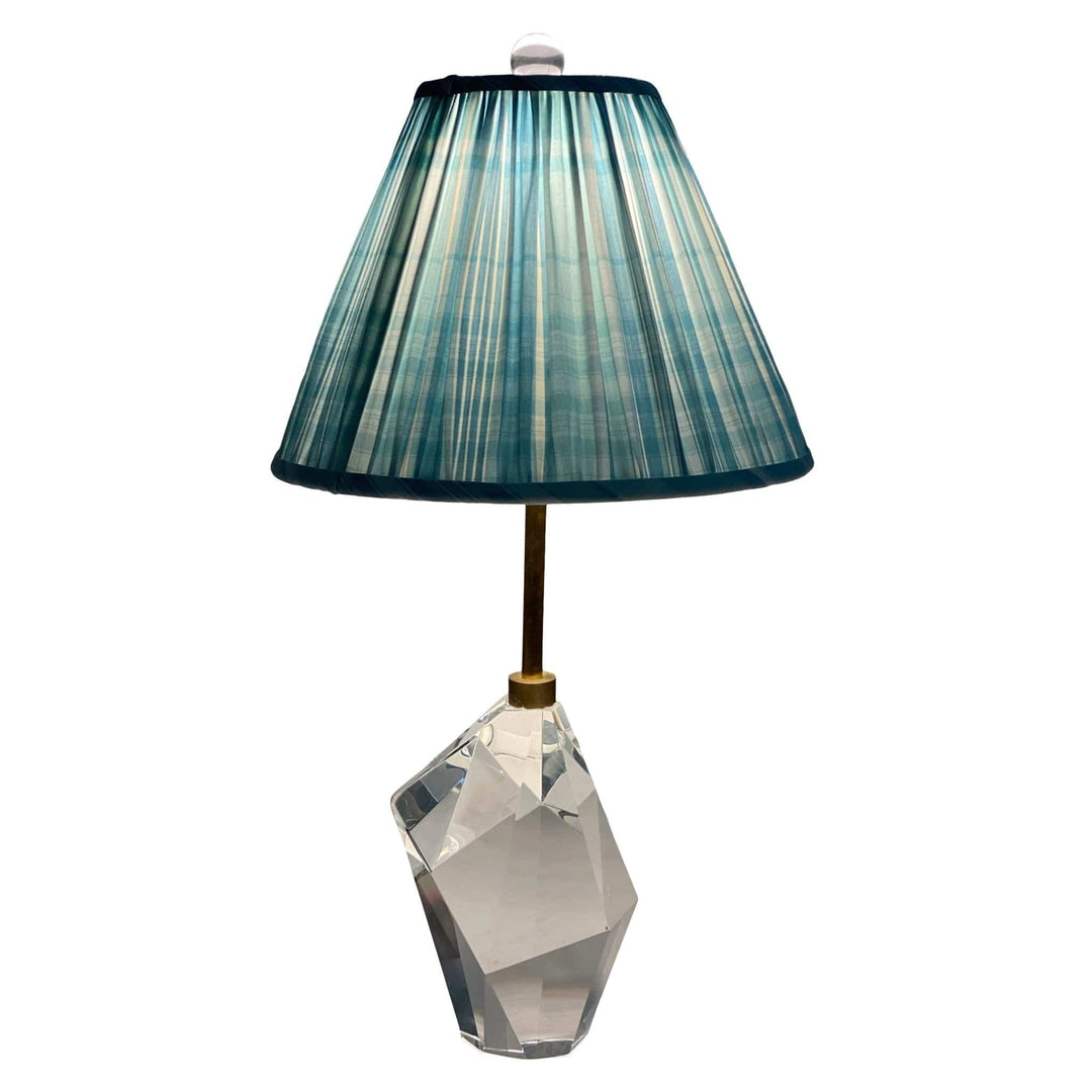 12" Gathered - Brunschwig & Fils Guernsey Check Aqua Fabric Gathered shade - Lux Lamp Shades