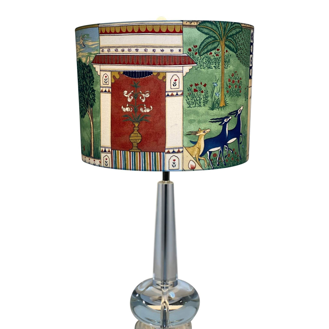 16" Hardback Drum Shade - Indian Summer in Dark Blue by Jane Churchill - Lux Lamp Shades