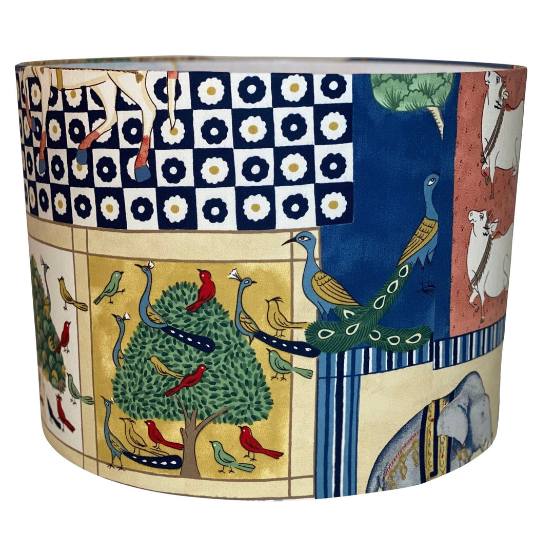 16" Hardback Drum Shade - Indian Summer in Dark Blue by Jane Churchill - Lux Lamp Shades