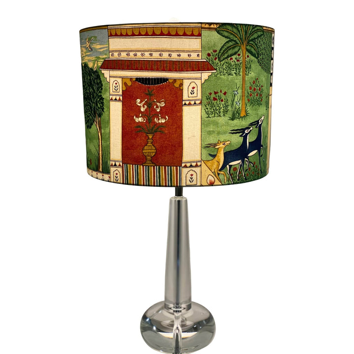 16" Hardback Drum Shade - Indian Summer in Dark Blue by Jane Churchill - Lux Lamp Shades