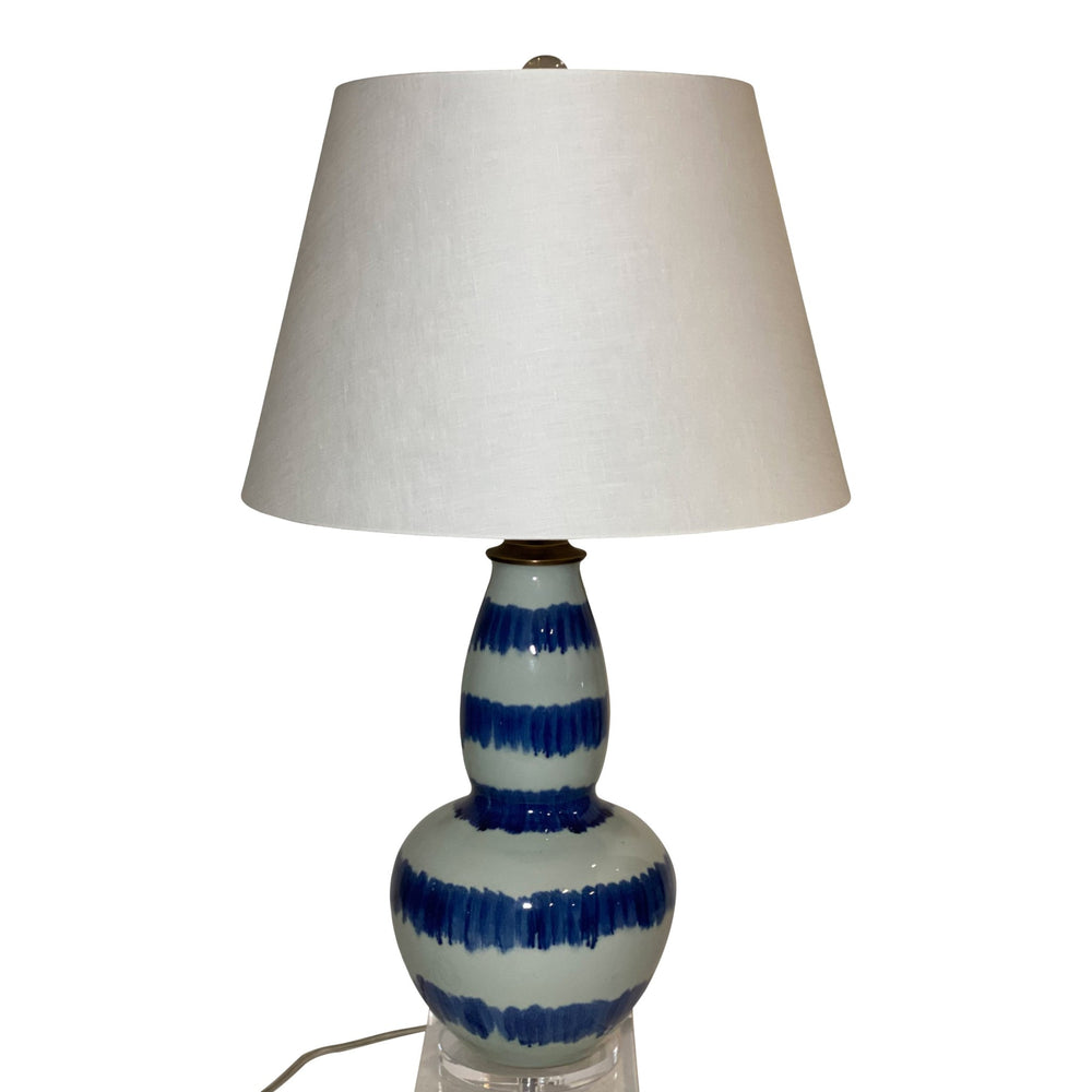 30" Splashed Blue and White Double Gourd Vase Lamp & 18" Linen Pembroke Shade - Lux Lamp Shades