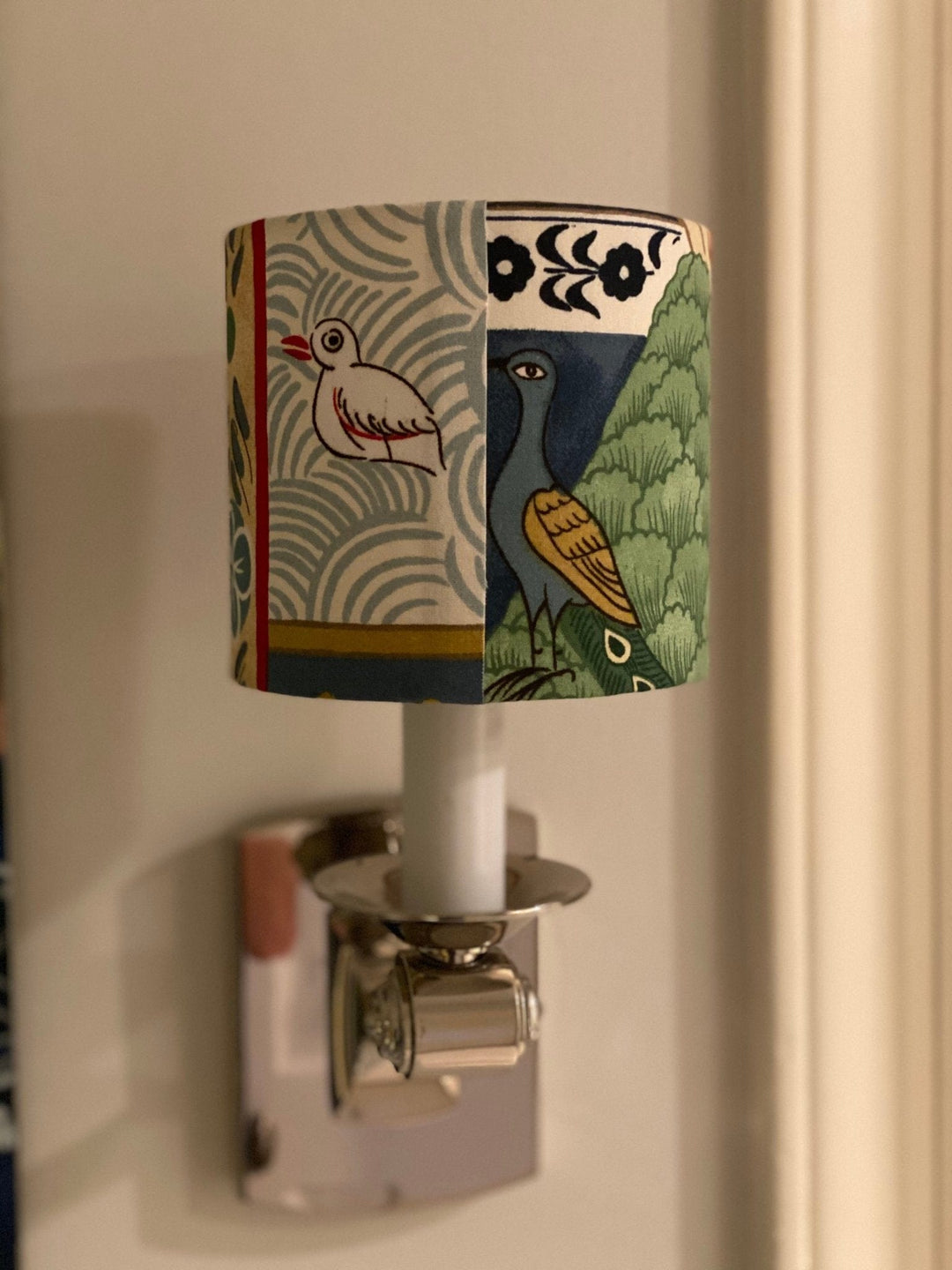 5" Hardback Sconce Shade (two shade set) - Indian Summer in Dark Blue by Jane Churchill - Lux Lamp Shades
