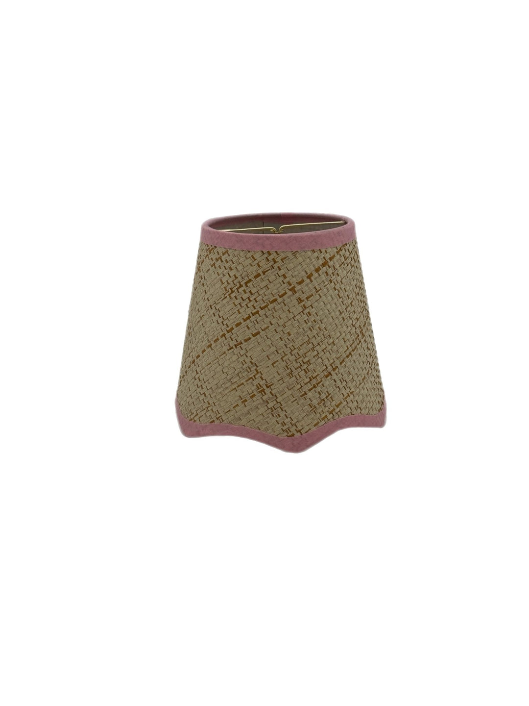 6" Raffia Hardback Scalloped Chandelier Shade - Pink trim Top and Bottom - Lux Lamp Shades