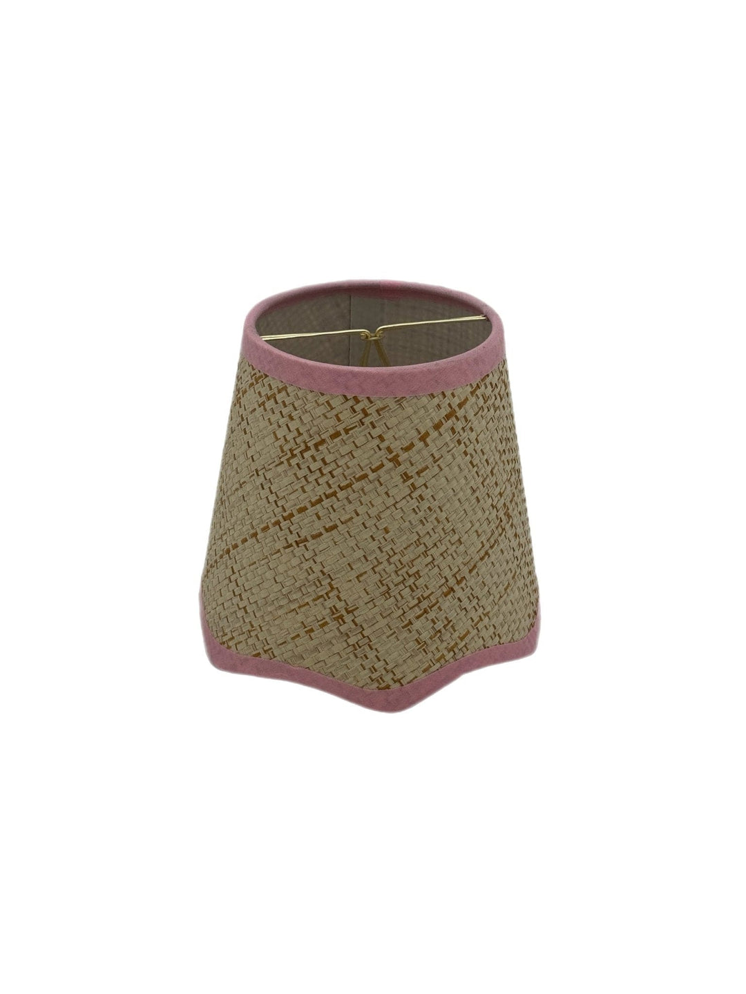 6" Raffia Hardback Scalloped Chandelier Shade - Pink trim Top and Bottom - Lux Lamp Shades