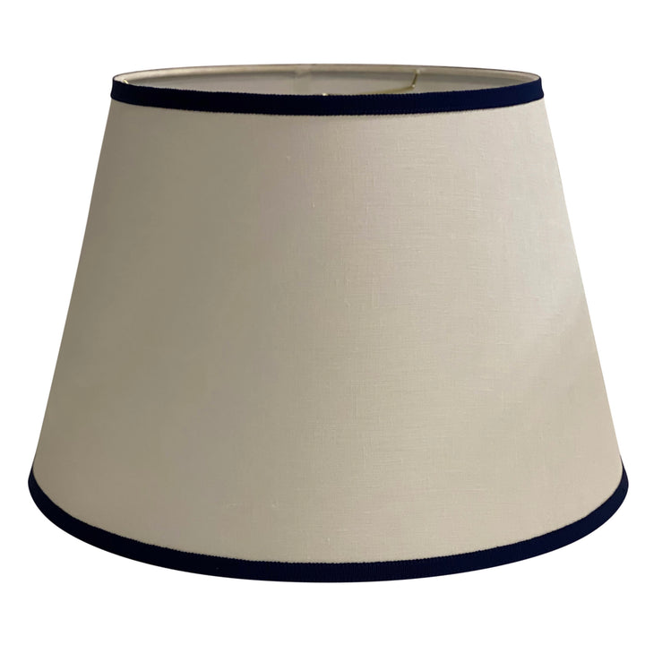 Linen Hardback Pembroke Lamp Shade W/ Samuel and Sons Sapphire Trim