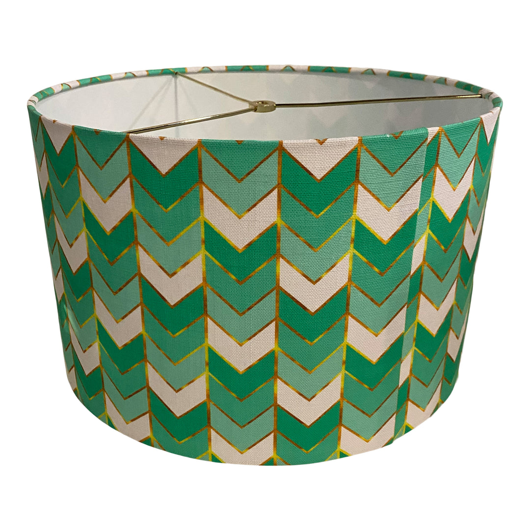 Drum Hardback Shade Made With Spoonflower Belgian Linen - Gilded Ombre Herringbone in Mint Fabric Bywillowlanetextiles