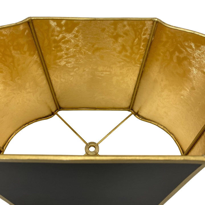 Black Paper with Gold Pony interior and Gold Tape Trim - 15" SERPENTINE OVAL - Lux Lamp Shades