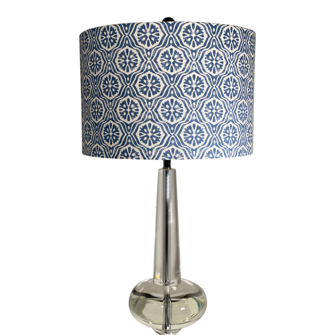 Blue and White 15" Drum Hardback Shade - Lux Lamp Shades