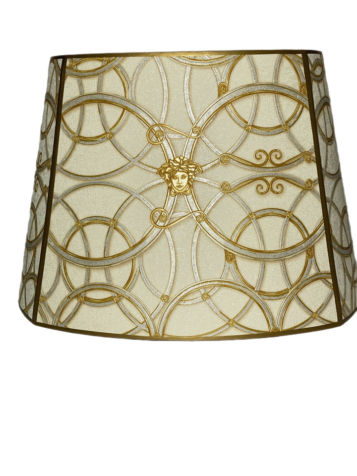 Custom Shade made with Versace - La Scala Del Palazzo Cream & Gold Wallpaper - Lux Lamp Shades