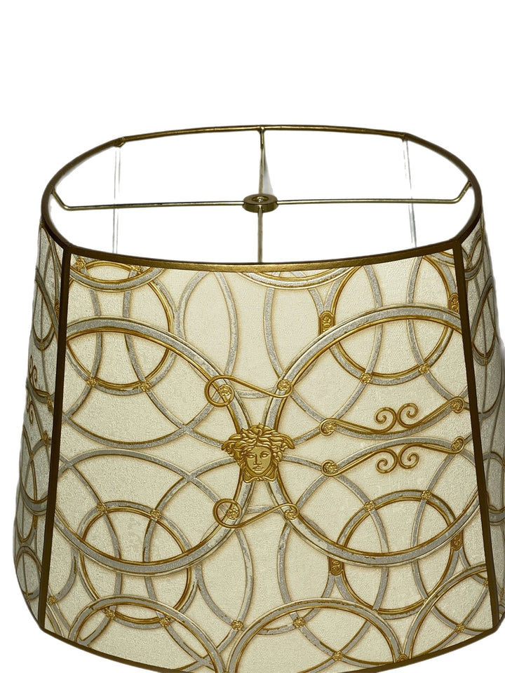 Custom Shade with Versace - La Scala Del Palazzo Cream & Gold Wallpaper - Lux Lamp Shades