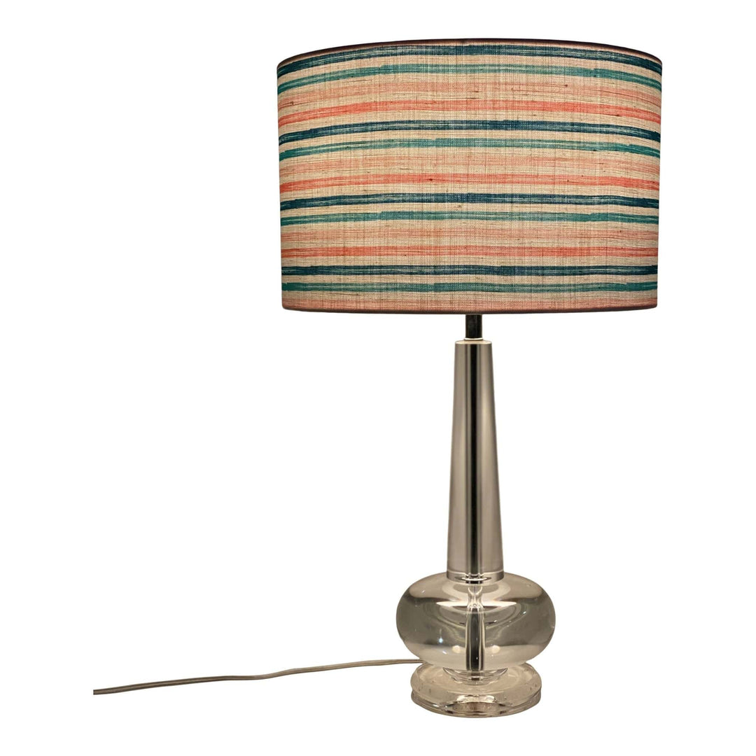 Drum Hardback Shade made with Spoonflower Belgian linen - Summer Stripes - Starfish Coordinate Stripes - teal and pink - LAD19 Fabric bylittlearrowdesign - Lux Lamp Shades