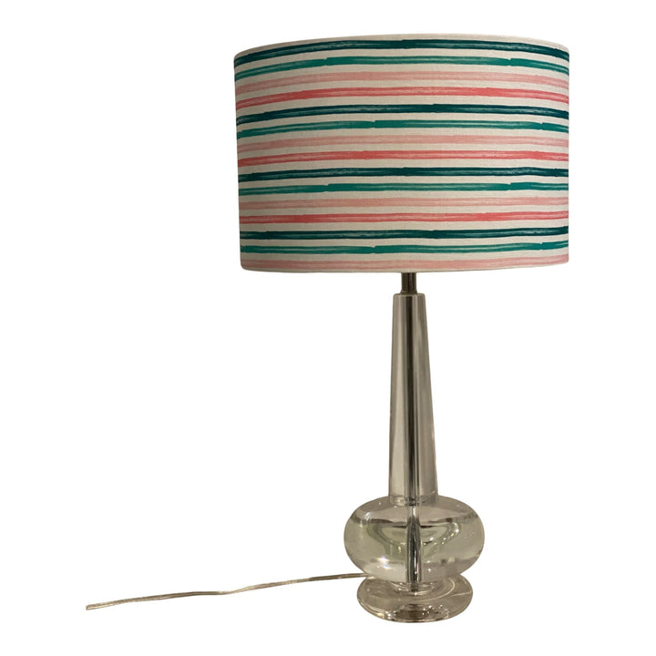 Drum Hardback Shade made with Spoonflower Belgian linen - Summer Stripes - Starfish Coordinate Stripes - teal and pink - LAD19 Fabric bylittlearrowdesign - Lux Lamp Shades