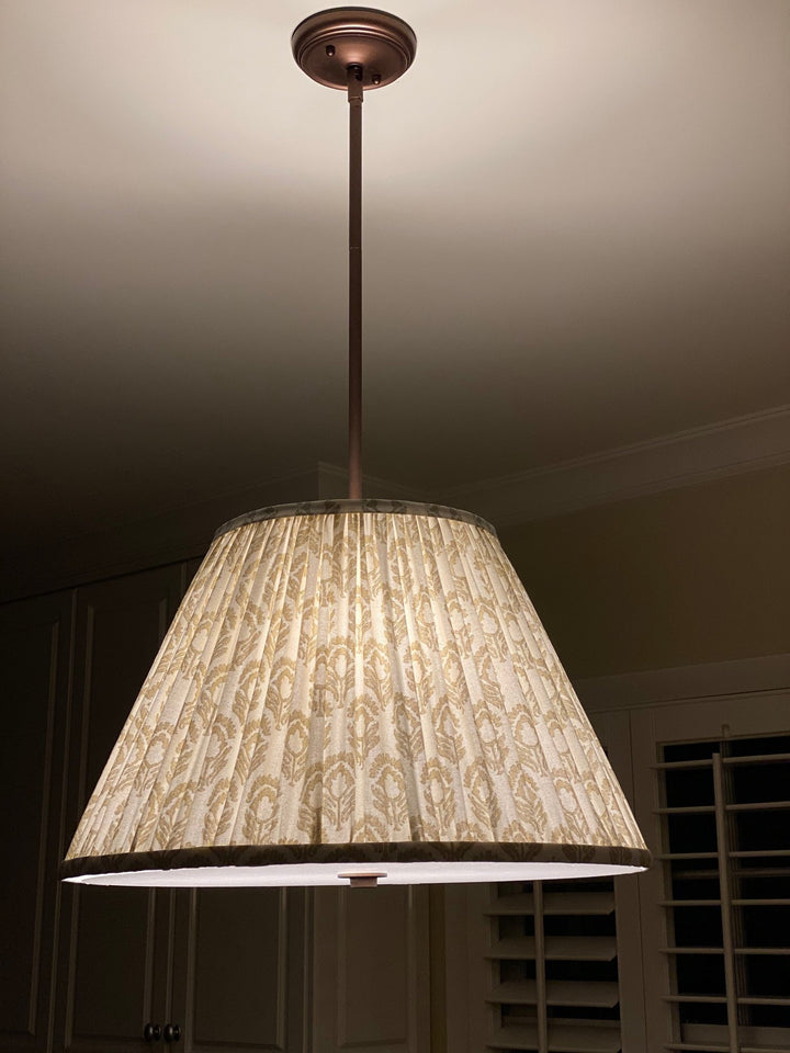 Gathered Designer Fabric Pendant Shade with Three bulb Socket and diffuser - Lux Lamp Shades