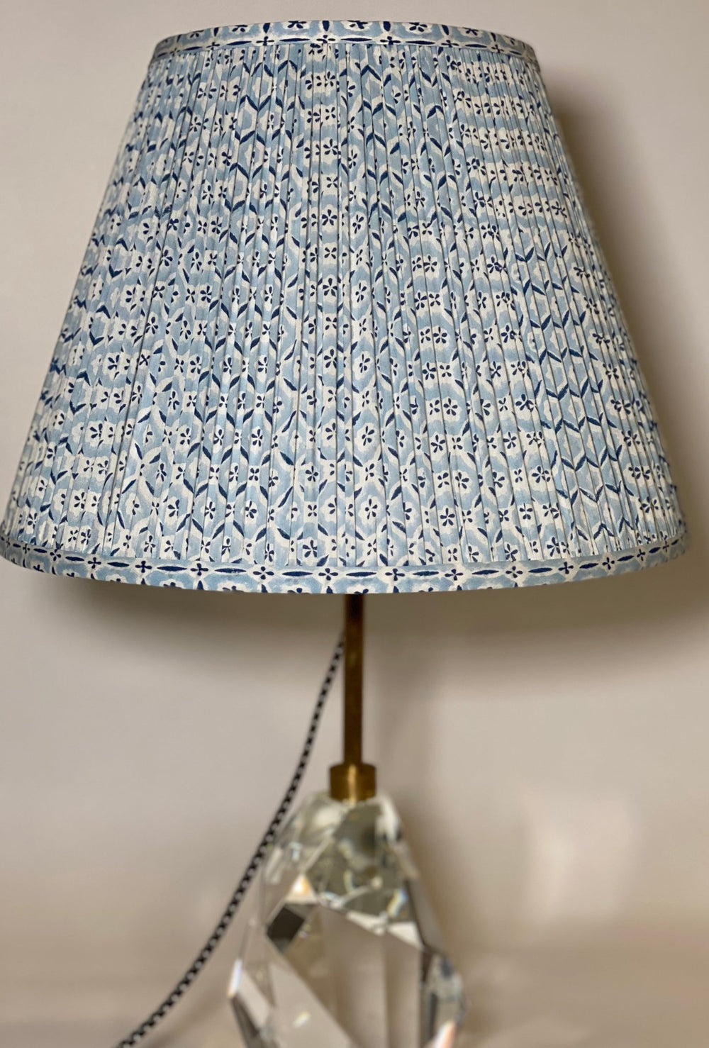 Gathered Lampshade 15" base - Blue & White - Lux Lamp Shades