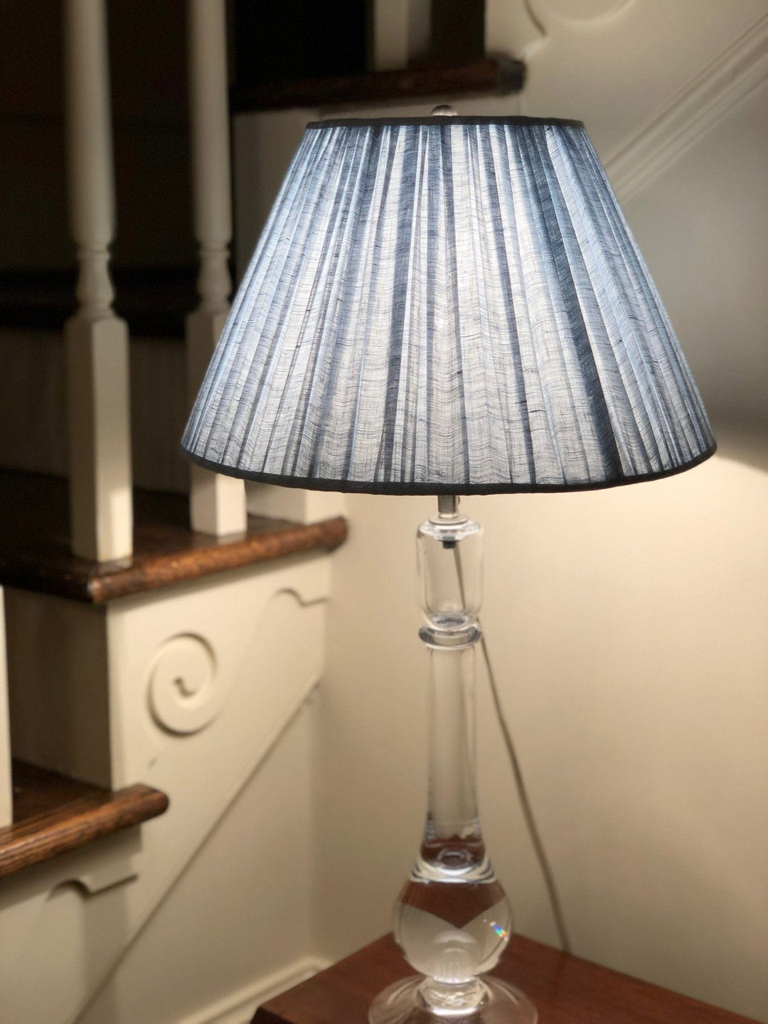 Gathered Light Blue Linen Empire Lamp Shade (7" top x 14" bottom x 9" slant) - Lux Lamp Shades