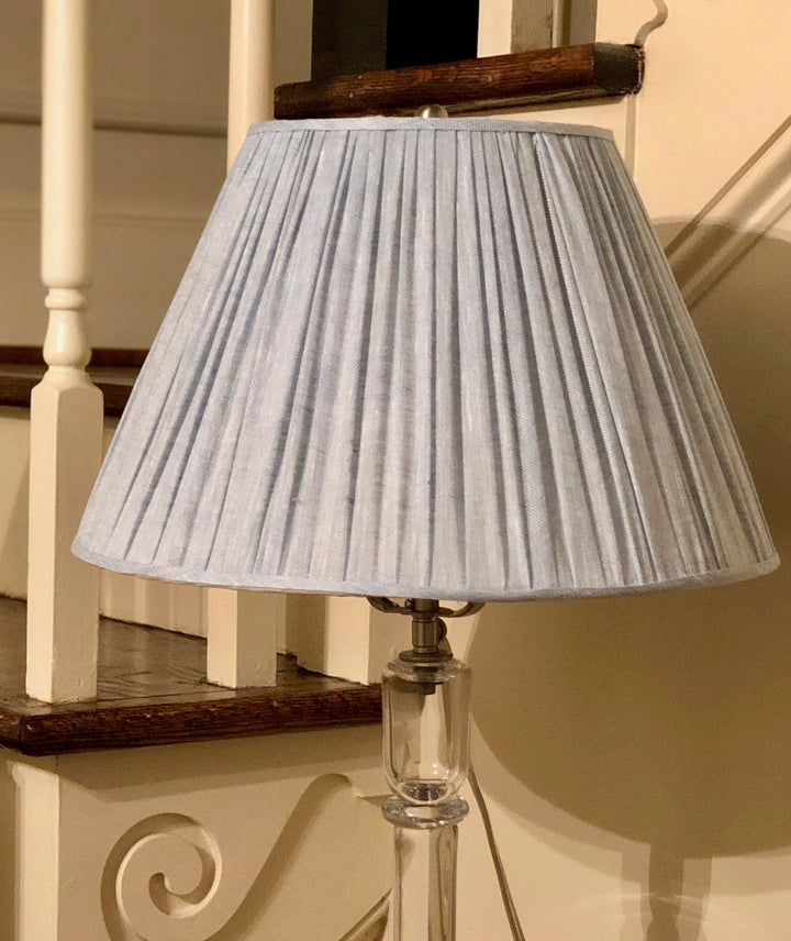 Gathered Light Blue Linen Empire Lamp Shade (7" top x 14" bottom x 9" slant) - Lux Lamp Shades