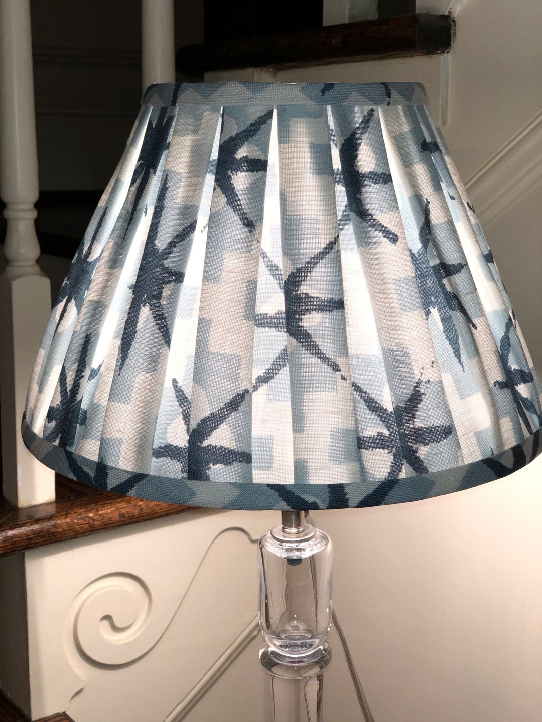 Gathered Light Blue Pattern Linen Empire Lamp Shade (6” Top X 12” Bottom X 8.5” Slant) - Lux Lamp Shades