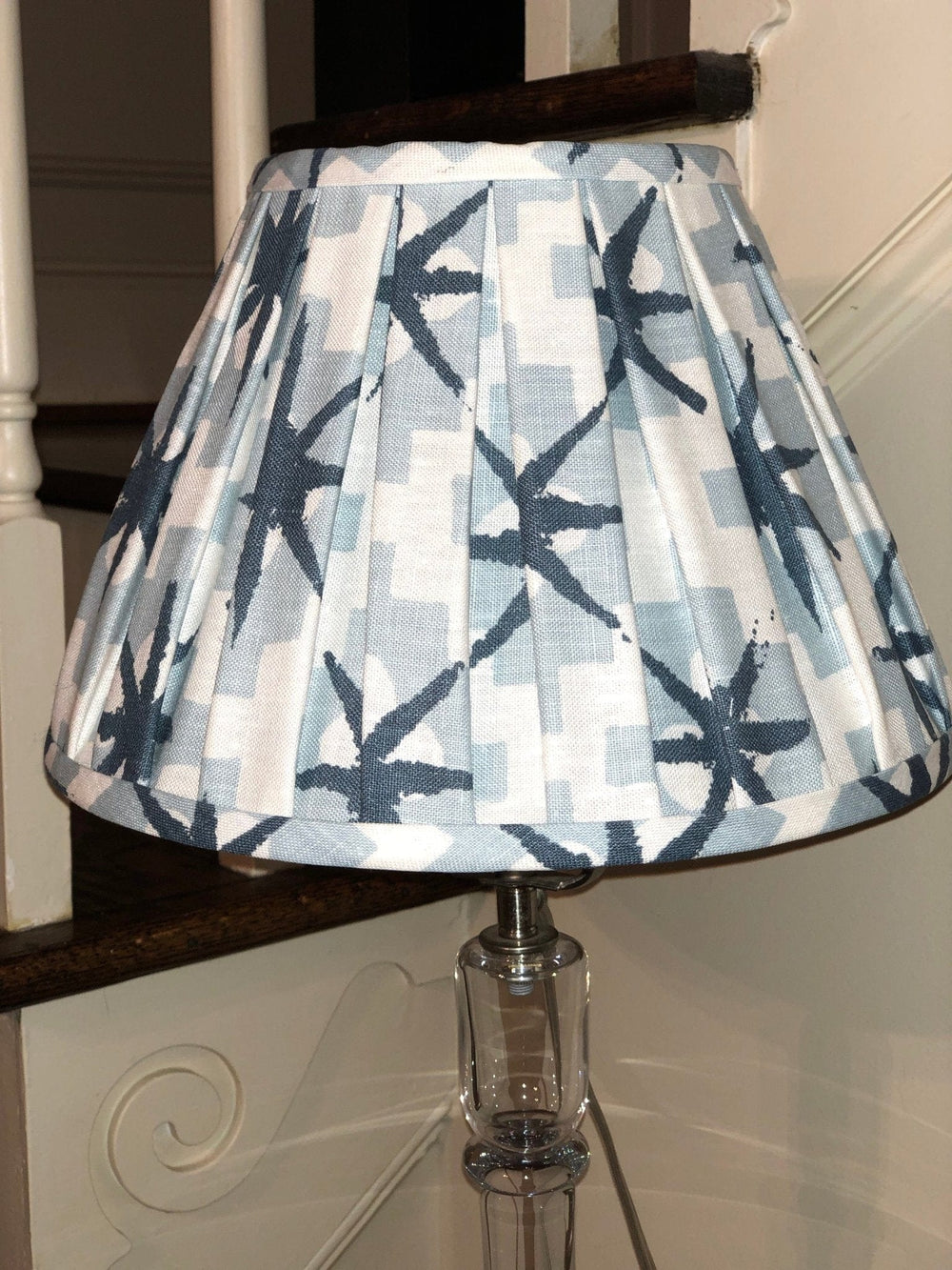 Gathered Light Blue Pattern Linen Empire Lamp Shade (6” Top X 12” Bottom X 8.5” Slant) - Lux Lamp Shades