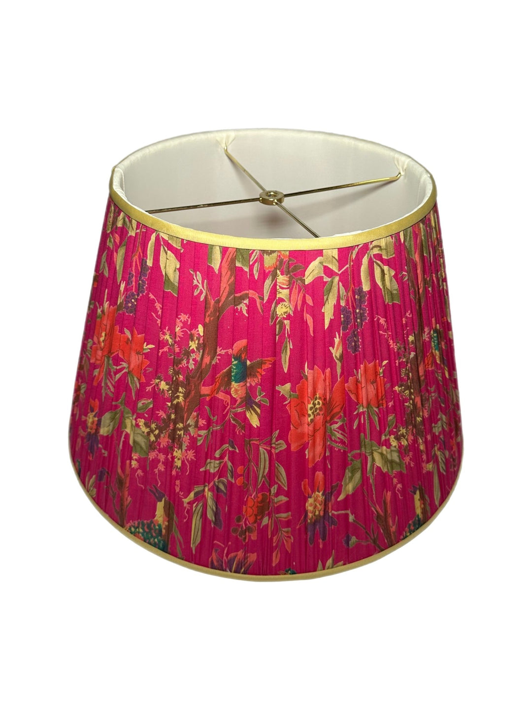 Gathered Magenta Floral Sari - Contrasting Trim - Lux Lamp Shades