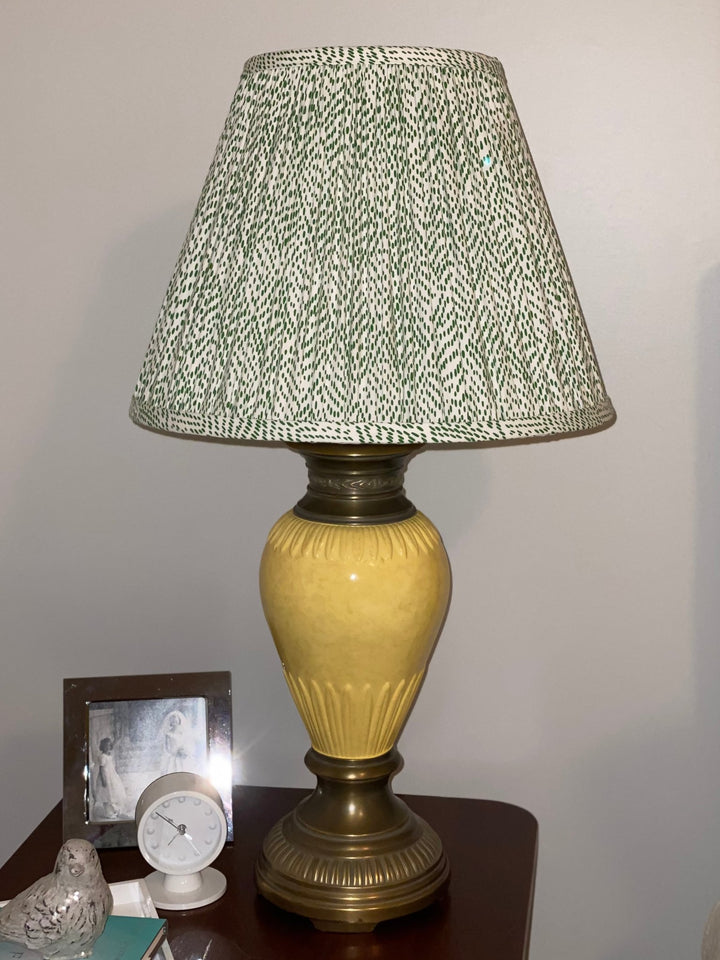 Schumacher Fabric 177762 | Duma Diamond, Green - Gathered 16" Lampshades - Lux Lamp Shades