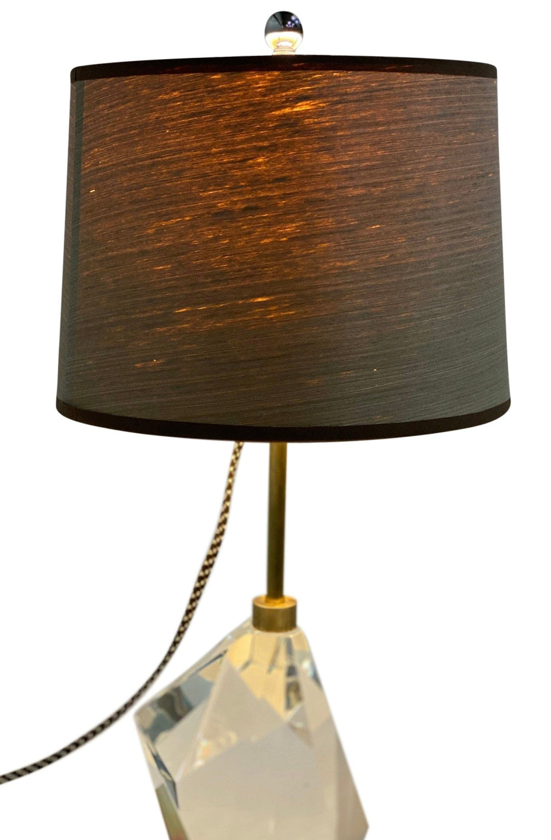 Wood Veneer Lamp Shade; Chocolate brown tape trim - 10" x 11" x 8" - Lux Lamp Shades